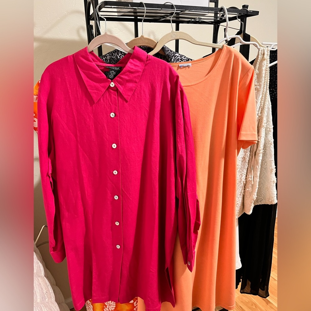 Dialogue fuchsia Linen Blend Button Down Mother Of Pearl Buttons Boxy  2x NWT